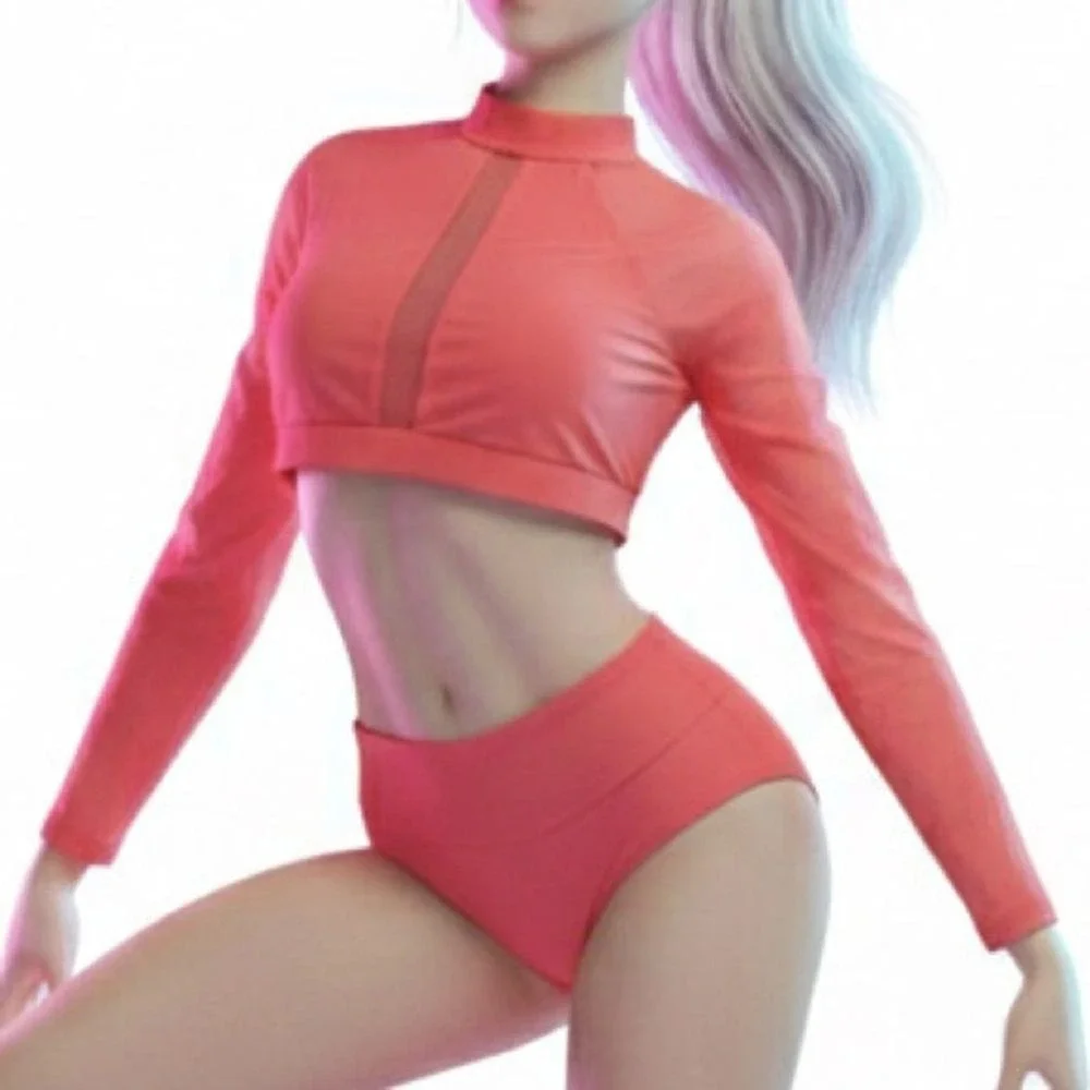 BalTogs High-Waist Mesh Crop Top and Briefs Set Coral Salmon Dance‎ Dancewear